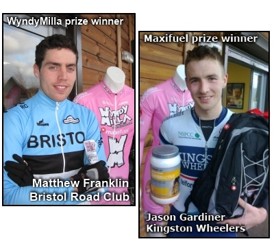 Maxifuel prize winner Jason Gardiner, Kingston Wheelers and WyndyMilla prize winner Matthew Franklin (Bristol Road Club)