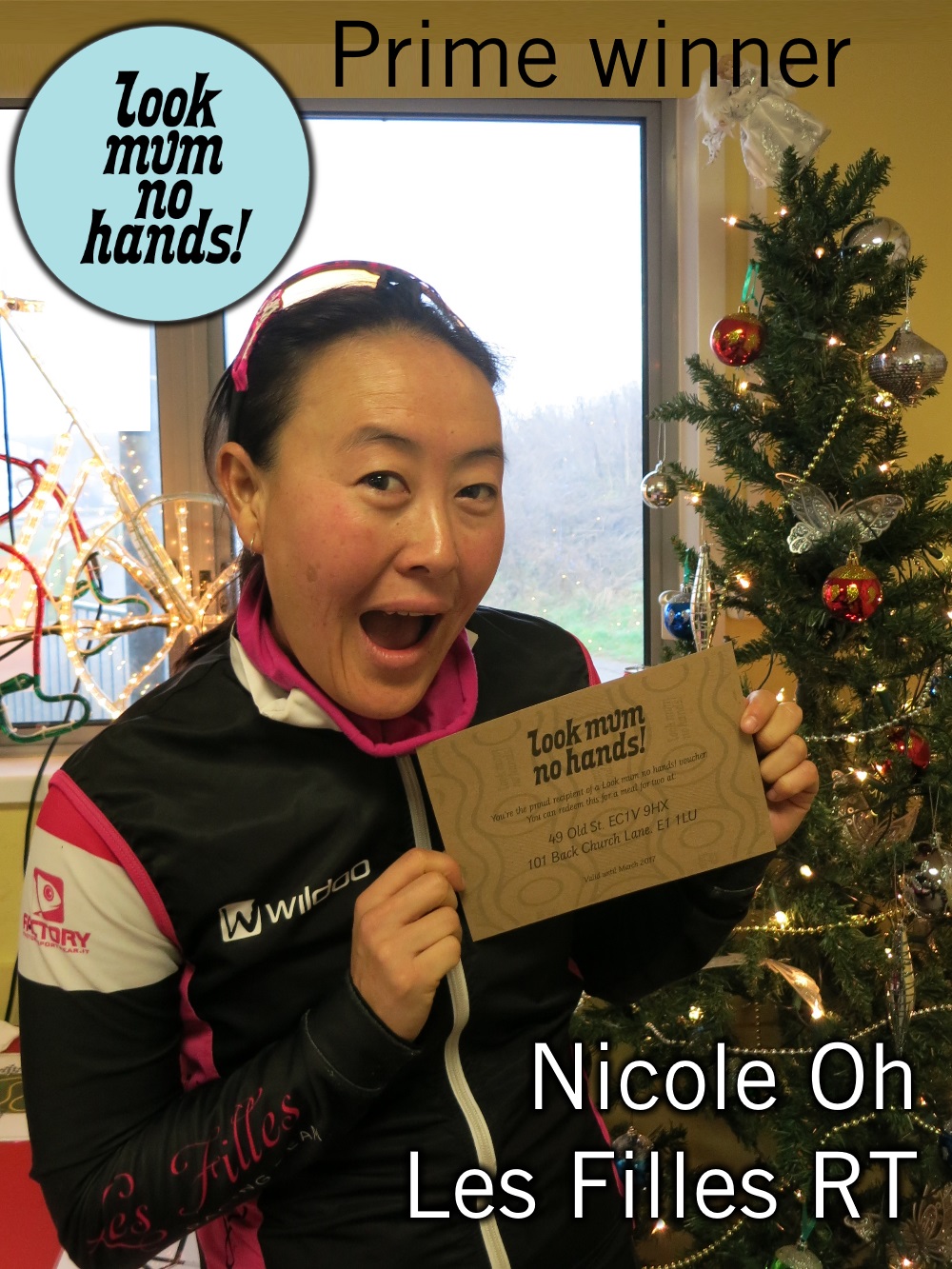 Nicole Oh (Les Filles RT) wins Prime 2nd/3rd Cat - Dinner for 2 at Look Mum No Hands LMNH