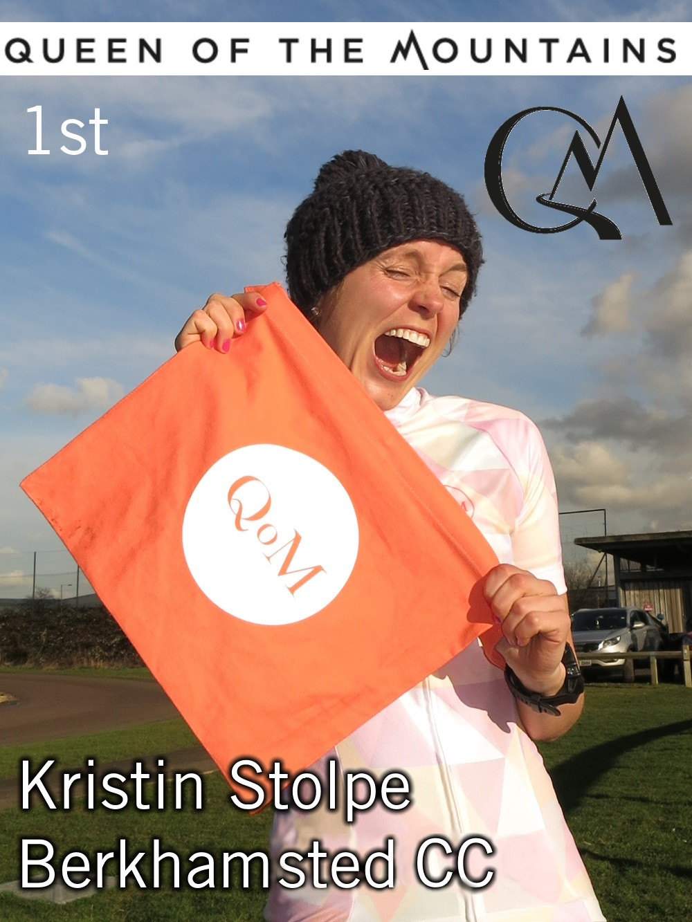 Kristin Stolpe (Berkhampsted CC) Winner of the Ladies 4th race wearing Queen of the Mountains Jersey & Musette Bag