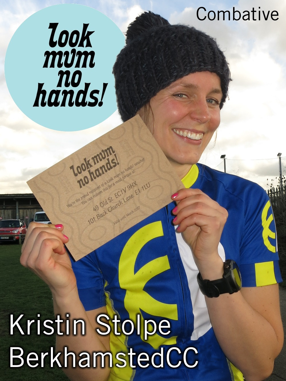 Kristin Stolpe (Berkhampsted CC) Winner of the Ladies 4th race most Combative rider wins Dinner for 2 at Look Mum No Hands LMNH