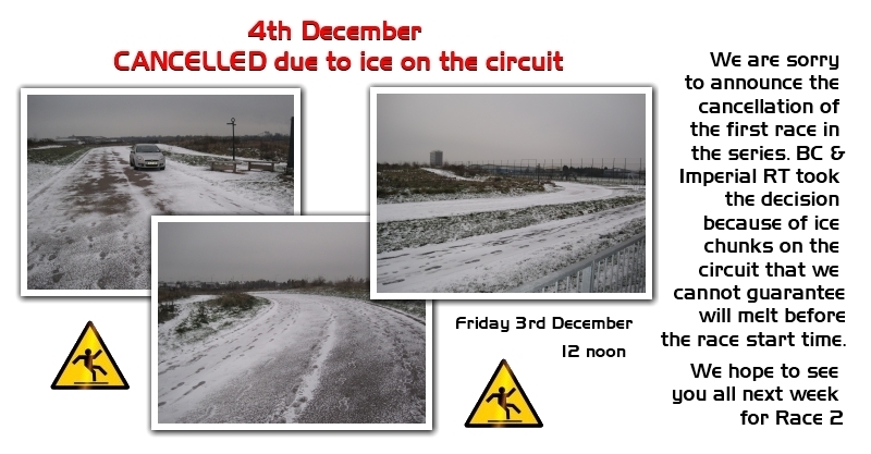 photo of ice on track - Race 1 - 4th December CANCELLED